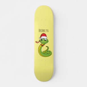 Cute green slang met santa hat cartoon skateboard
