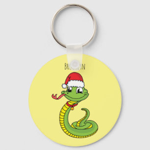 Cute green slang met santa hat cartoon sleutelhanger
