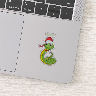 Cute green slang met santa hat cartoon sticker