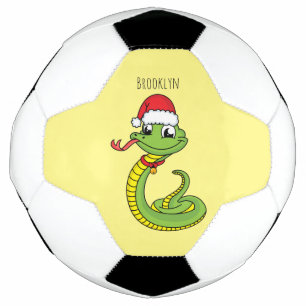 Cute green slang met santa hat cartoon voetbal