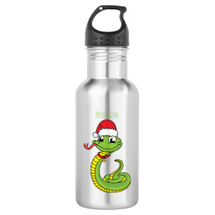 Cute green slang met santa hat cartoon waterfles 