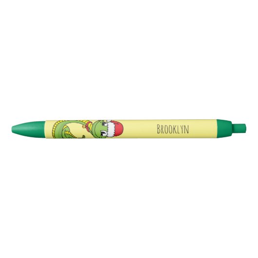 Cute green slang met santa hat cartoon zwarte inkt pen (Voorkant)