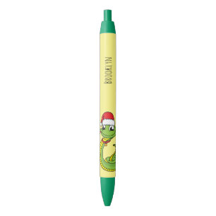 Cute green slang met santa hat cartoon zwarte inkt pen