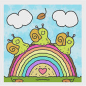 Cute Green Snails Crossing Rainbow Log Vinyl Sticker (Voorkant)