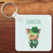 Cute Green St. Patrick's Day Pig Sleutelhanger (Voorkant)