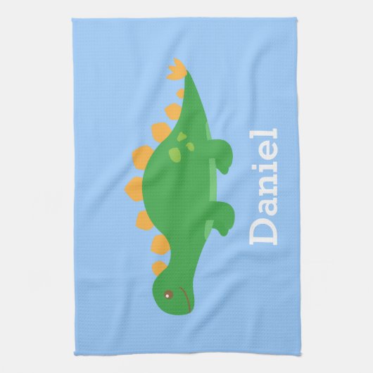 Cute Green Stegosaurus Dinosaur voor kinderen Theedoek (Verticaal)