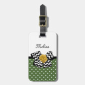 Cute Green Stippen Yellow Rose Chevron Bow and Nam Bagagelabel (Voorkant verticaal)