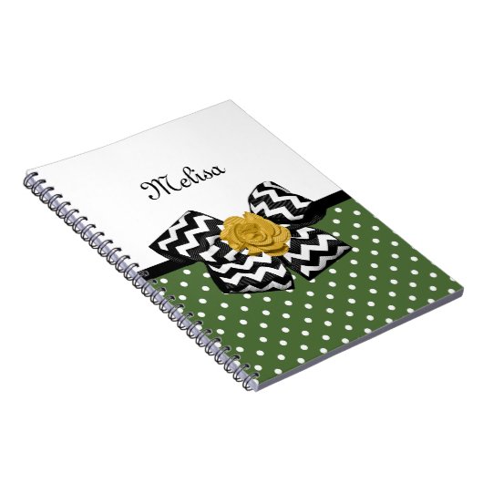 Cute Green Stippen Yellow Rose Chevron Bow and Nam Notitieboek (Rechterzijde)