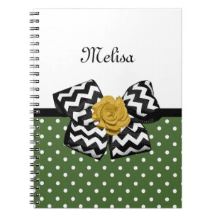 Cute Green Stippen Yellow Rose Chevron Bow and Nam Notitieboek