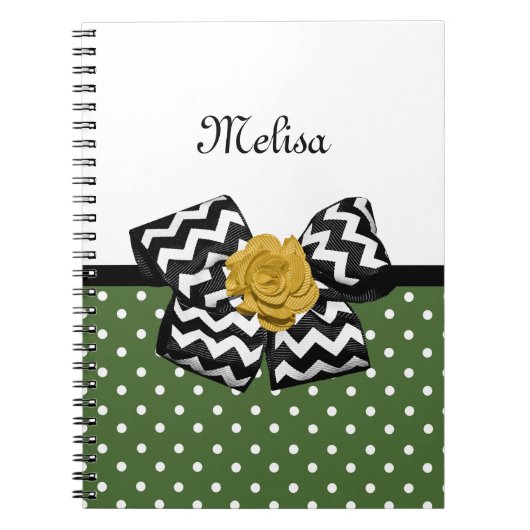 Cute Green Stippen Yellow Rose Chevron Bow and Nam Notitieboek (Voorkant)