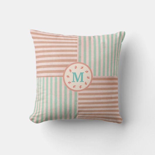 Cute Green Stripe Monogram Kussen (Voorkant)