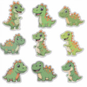 Cute Green T-Rex Dinosaur Kids Vinyl Sticker (Devant)
