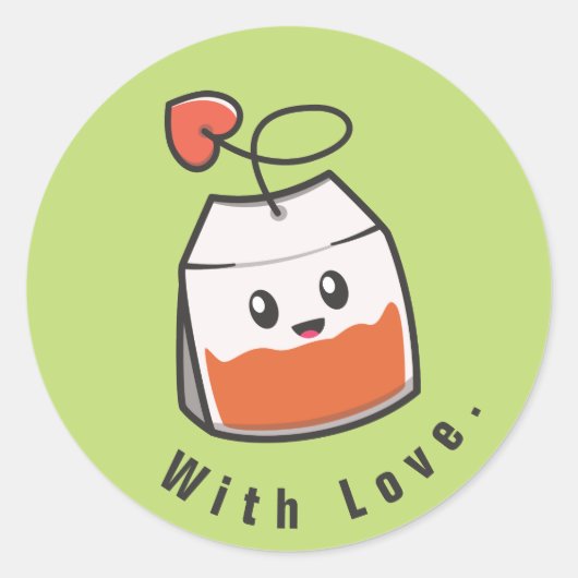 Cute Green Teabag Ronde Sticker (Voorkant)