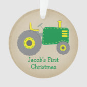Cute Green Tractor First Kerstkraft Foto Ornament (voorkant)