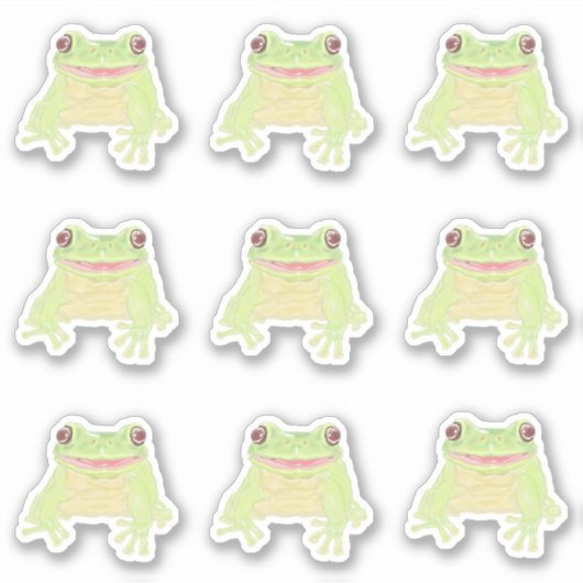 Cute Green Tree Frog - 9x autocollants taillés sur (Devant)