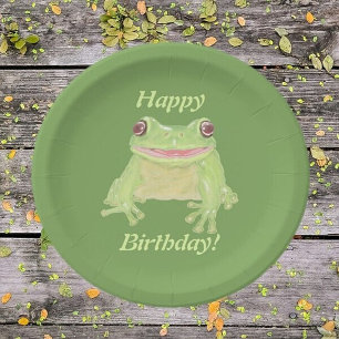 Cute Green Tree Frog - Happy Birthday! Papieren Bordje