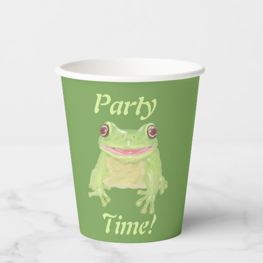 Cute Green Tree Frog - Party Time! text. Papieren Bekers (Voorkant)