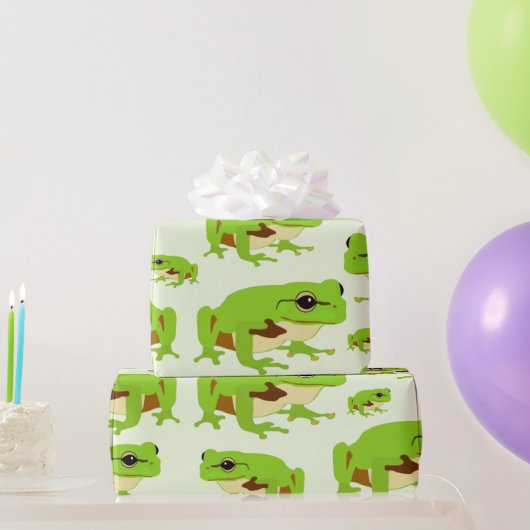 Cute Green Tree Frog Pattern Cadeaupapier (Feestgeschenken)