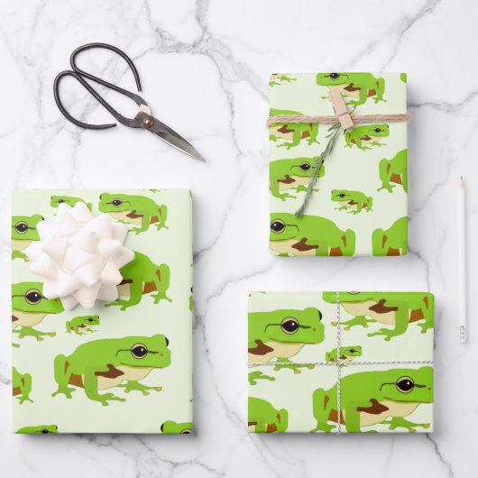 Cute Green Tree Frog Pattern Inpakpapier Vel (Voorkant)