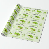 Cute Green Tree Frog Pattern Name Age Birthday Cadeaupapier (Uitgerold)