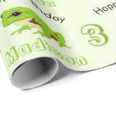 Cute Green Tree Frog Pattern Name Age Birthday Cadeaupapier (Rol Hoek)
