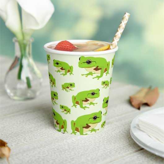 Cute Green Tree Frog Pattern Papieren Bekers (Insitu)