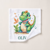 Cute Green Trex Dinosaur Personnalisé (Gant de toilette)