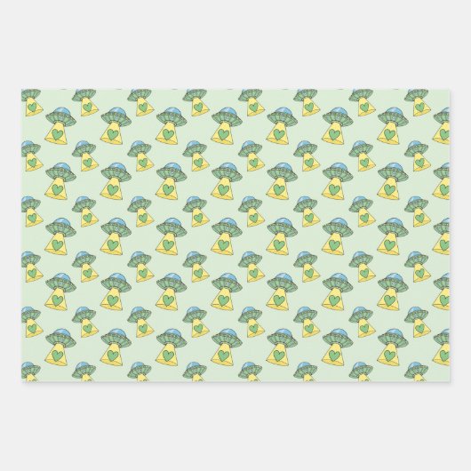 Cute Green UFO Pattern Inpakpapier Vel (Voorkant)
