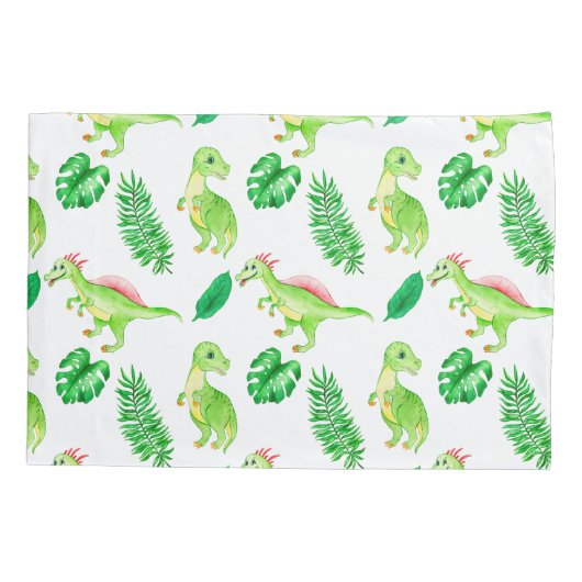 Cute Green Waterverf Oerwoud Dinosaur Pattern Kussensloop (Achterkant)