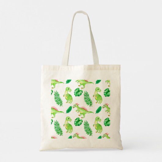 Cute Green Waterverf Oerwoud Dinosaur Pattern Tote Bag (Achterkant)