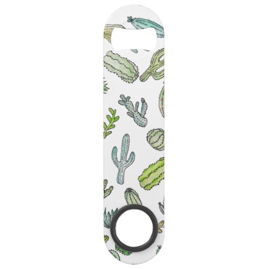 Cute Green Waterverf Paint Summer Cactus Pattern Speed Flessenopener (Achterkant)