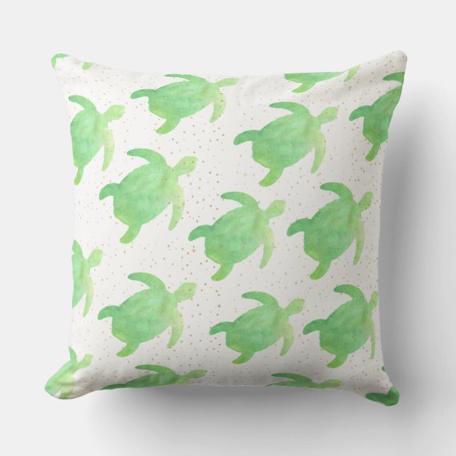 Cute Green Waterverf Zee Turtle Pattern Kussen (Voorkant)