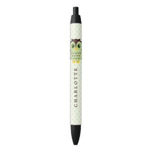 Cute Green Whimsical Owl Zwarte Inkt Pen
