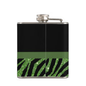 Cute Green Zebra Print FAUX Glitz Bow met naam Heupfles (Achterkant)