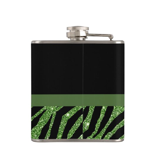 Cute Green Zebra Print FAUX Glitz Bow met naam Heupfles (Achterkant)