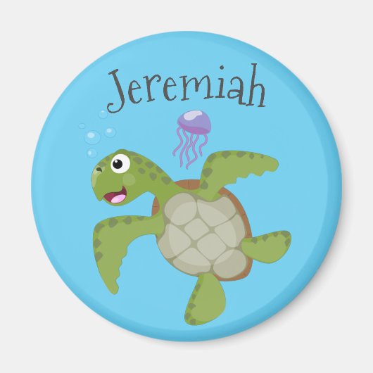 Cute green zee schildpad cartoon magneet (Voorkant)