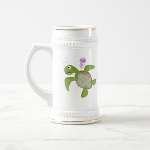 Cute green zee schildpad happy cartoon illustratie bierpul