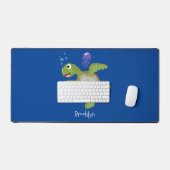 Cute green zee schildpad happy cartoon illustratie bureaumat (Keyboard & Muis)