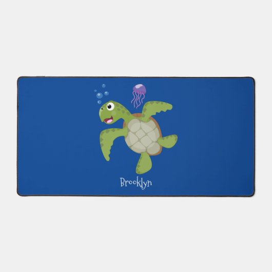 Cute green zee schildpad happy cartoon illustratie bureaumat (Voorkant)