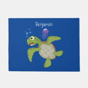 Cute green zee schildpad happy cartoon illustratie deurmat