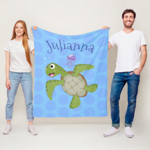 Cute green zee schildpad happy cartoon illustratie fleece deken