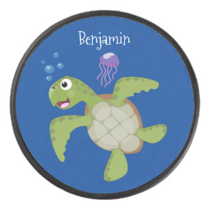 Cute green zee schildpad happy cartoon illustratie hockey puck