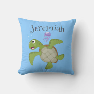 Cute green zee schildpad happy cartoon illustratie kussen