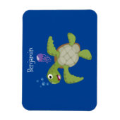 Cute green zee schildpad happy cartoon illustratie magneet (Verticaal)