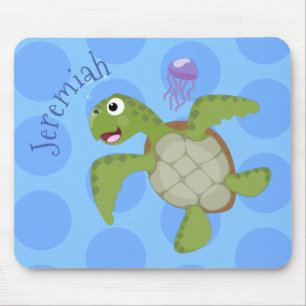 Cute green zee schildpad happy cartoon illustratie muismat