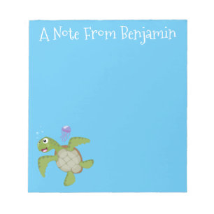 Cute green zee schildpad happy cartoon illustratie notitieblok