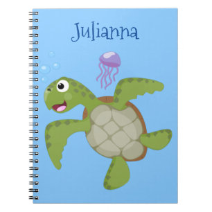 Cute green zee schildpad happy cartoon illustratie notitieboek