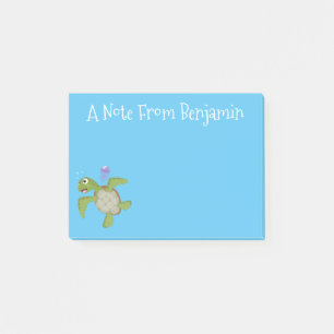 Cute green zee schildpad happy cartoon illustratie post-it® notes