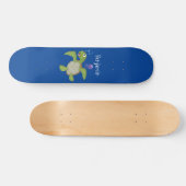 Cute green zee schildpad happy cartoon illustratie skateboard (Horizontaal)