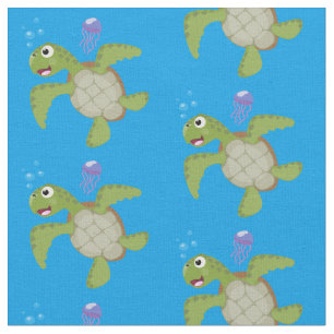 Cute green zee schildpad happy cartoon illustratie stof